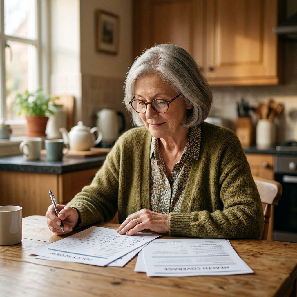 Senior reviewing life insurance documents